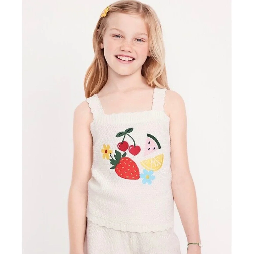Old Navy Fruit Sweater Tank Kids Girls Large 10 White Sleeveless Knit Top